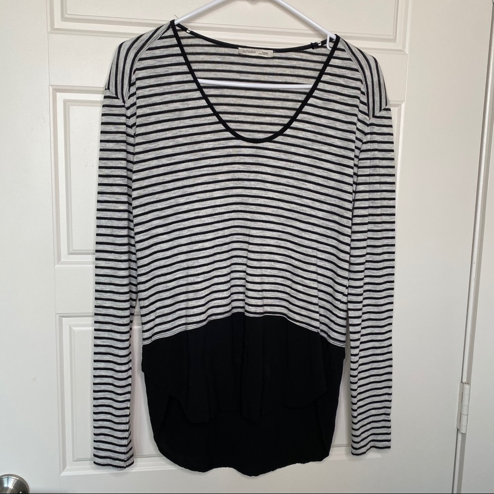 ZARA COLLECTION BLACK WHITE STRIPE LAYER TOP SM